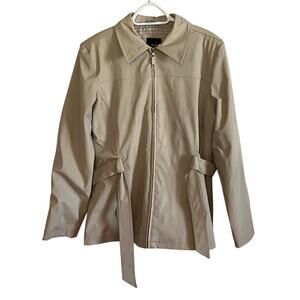 JLC New York Women’s Coat Jacket Sz Med - Light Taupe - Zip Front - Belted Waist